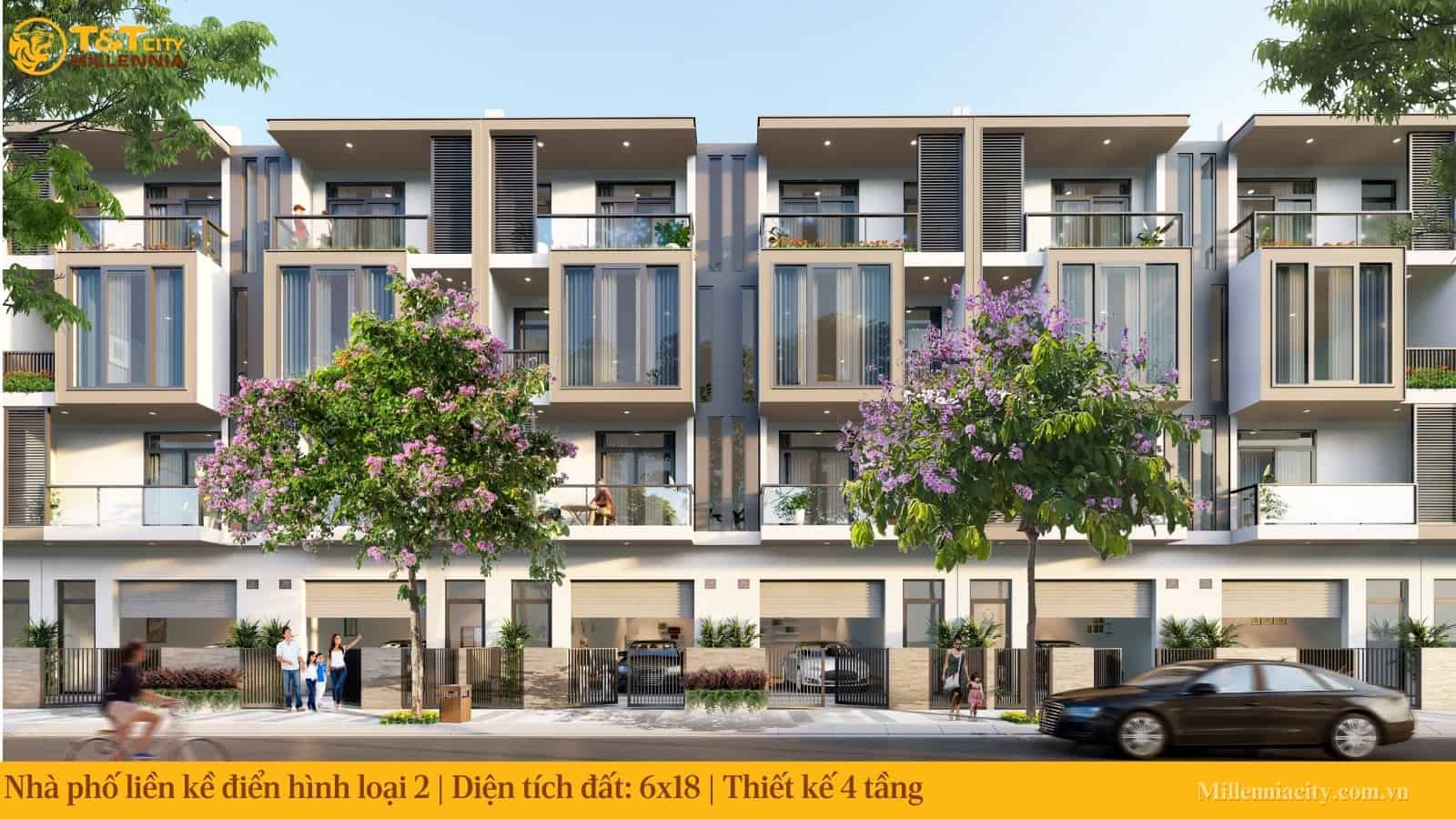 Phối cảnh 3D nhà phố liền kề loại 2 T&T City Millennia.