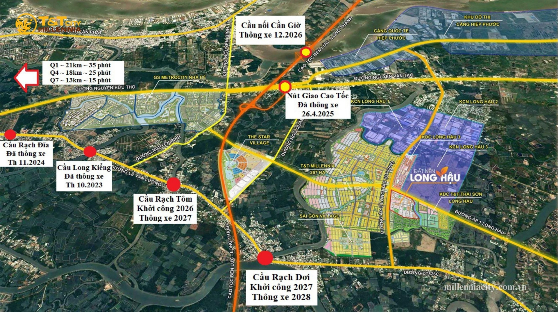 Sơ đồ quy hoạch hệ thống giao thông khu Nam Sài Gòn với các dự án trọng điểm.