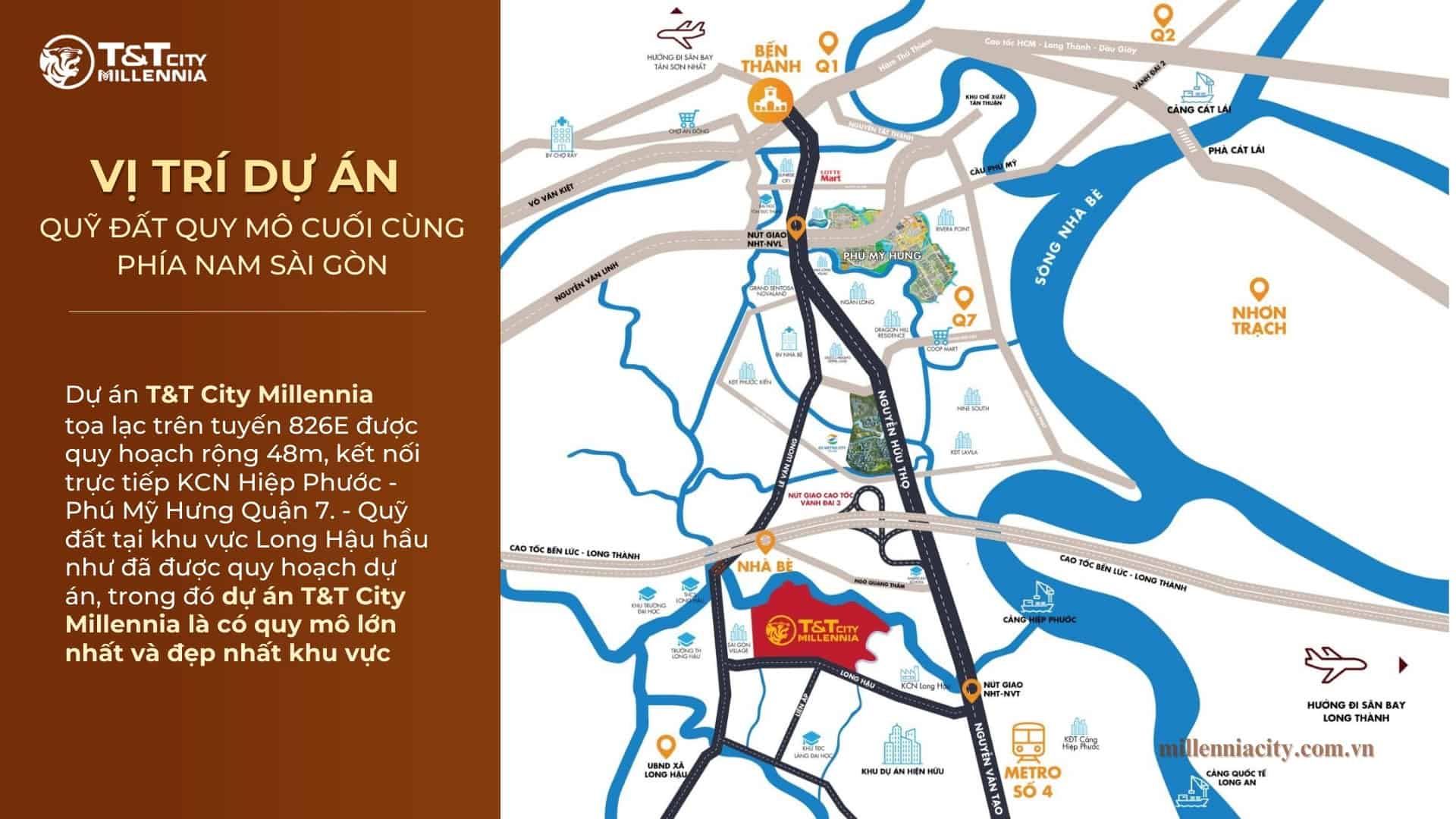 Sơ đồ vị trí chiến lược của dự án T&T City Millennia và khả năng kết nối đến các khu vực lân cận.