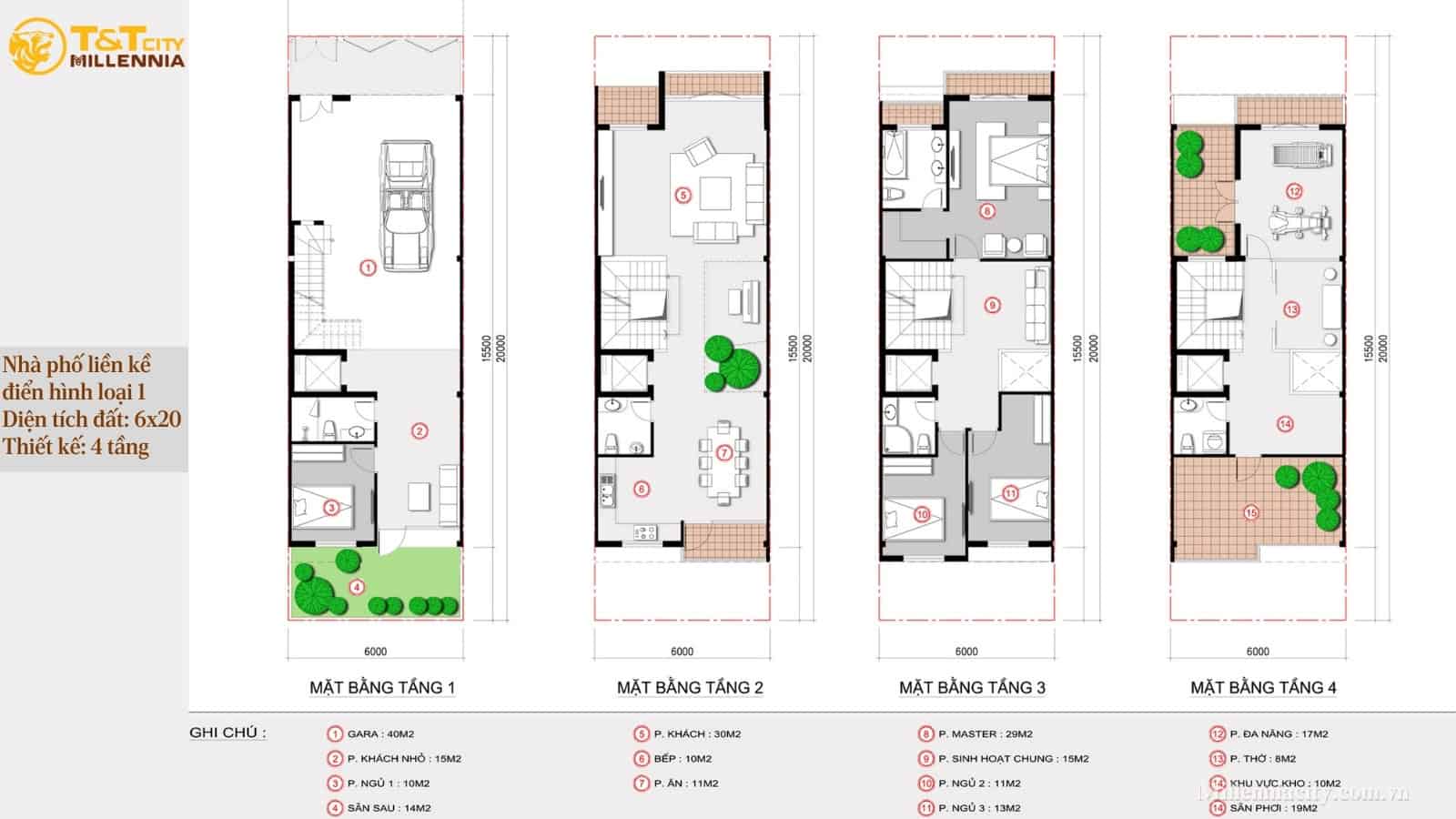 Bản vẽ thiết kế nhà phố liền kề loại 1 tại T&T City Millennia.